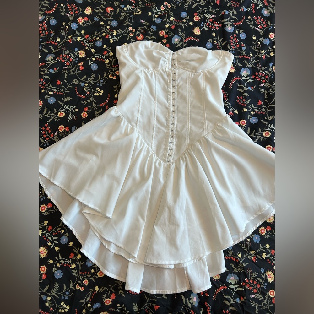 White Strapless Corset Dress with Flared Skirt